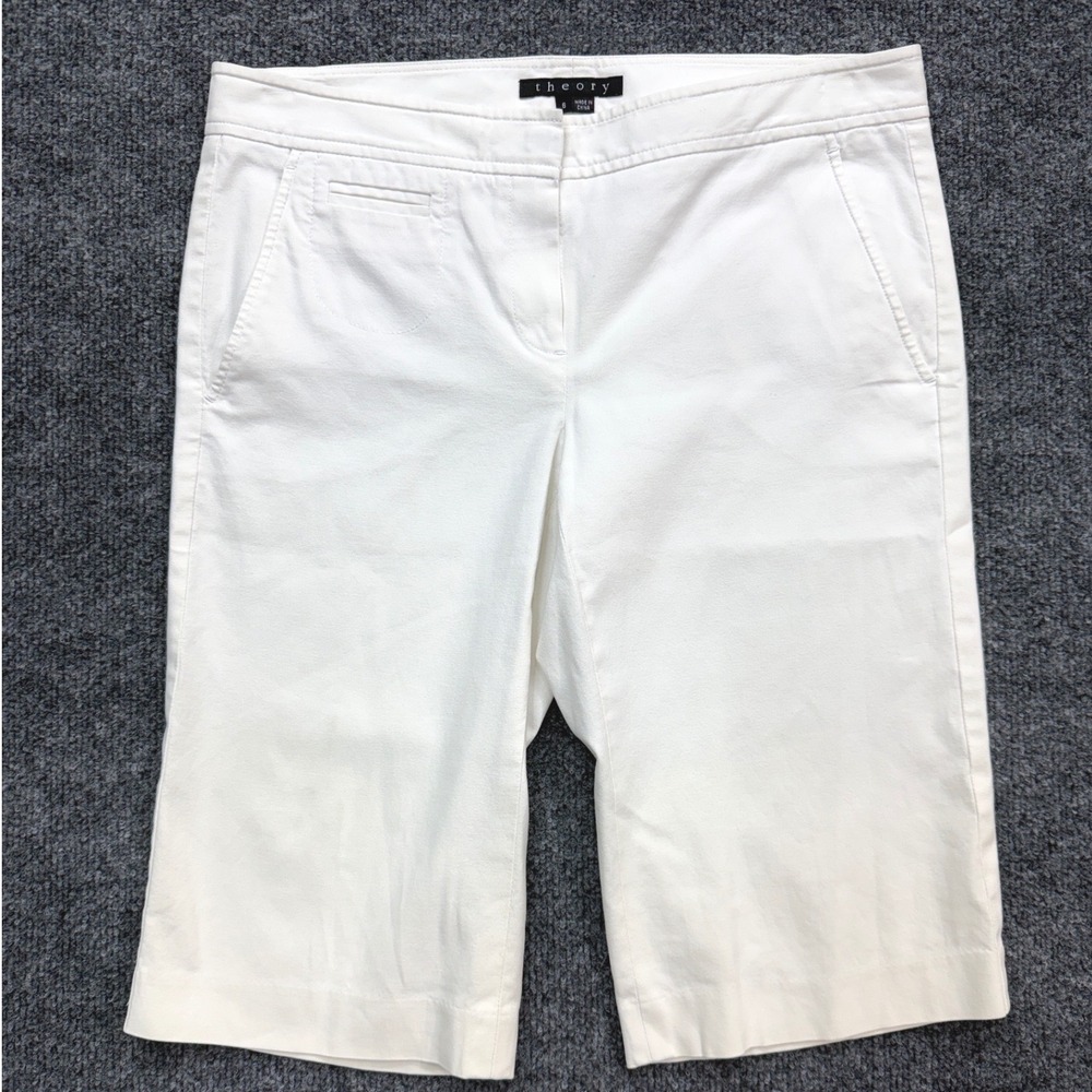 Theory Bermuda Shorts Womens 6 White Cotton Stretch Knee Length Casual Summer